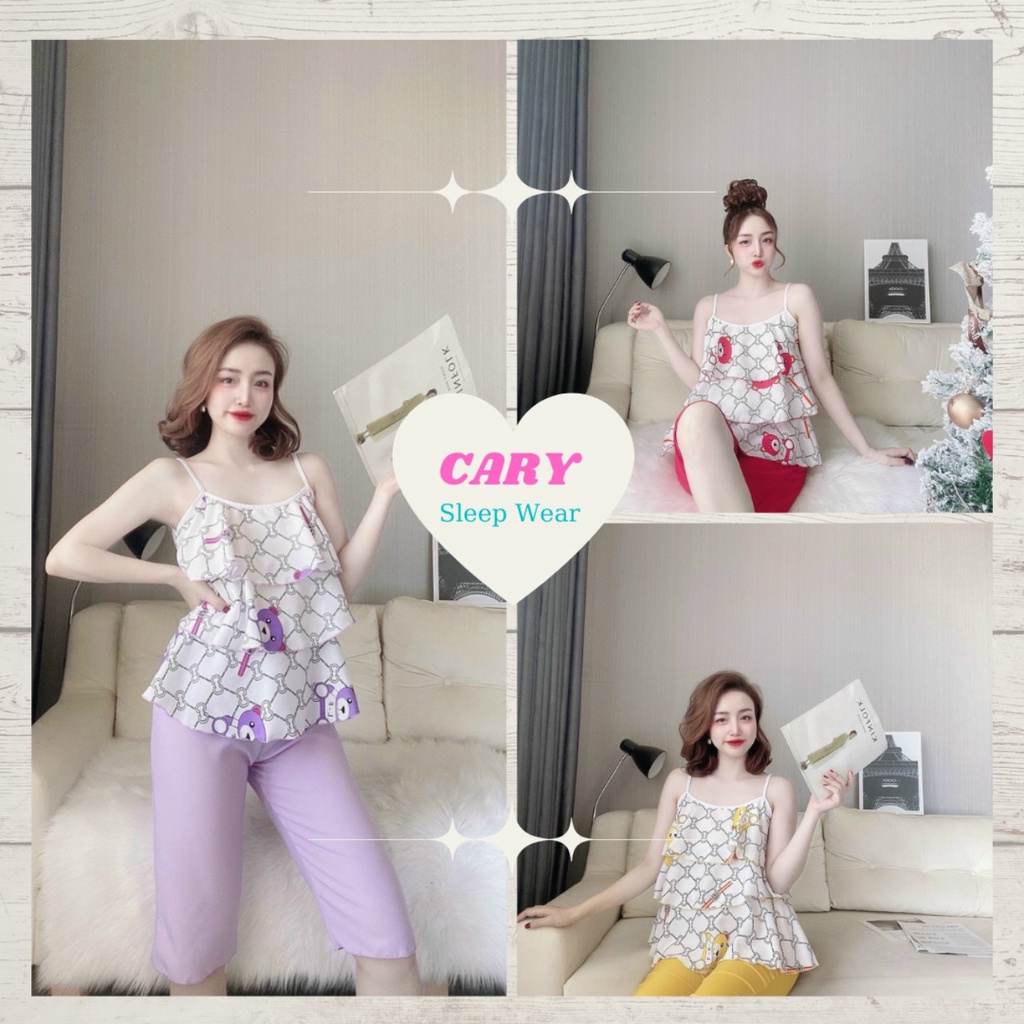 Đồ bộ ngủ hai dây mặc nhà CARY, set ngủ 2 dây lửng tầng siêu xinh