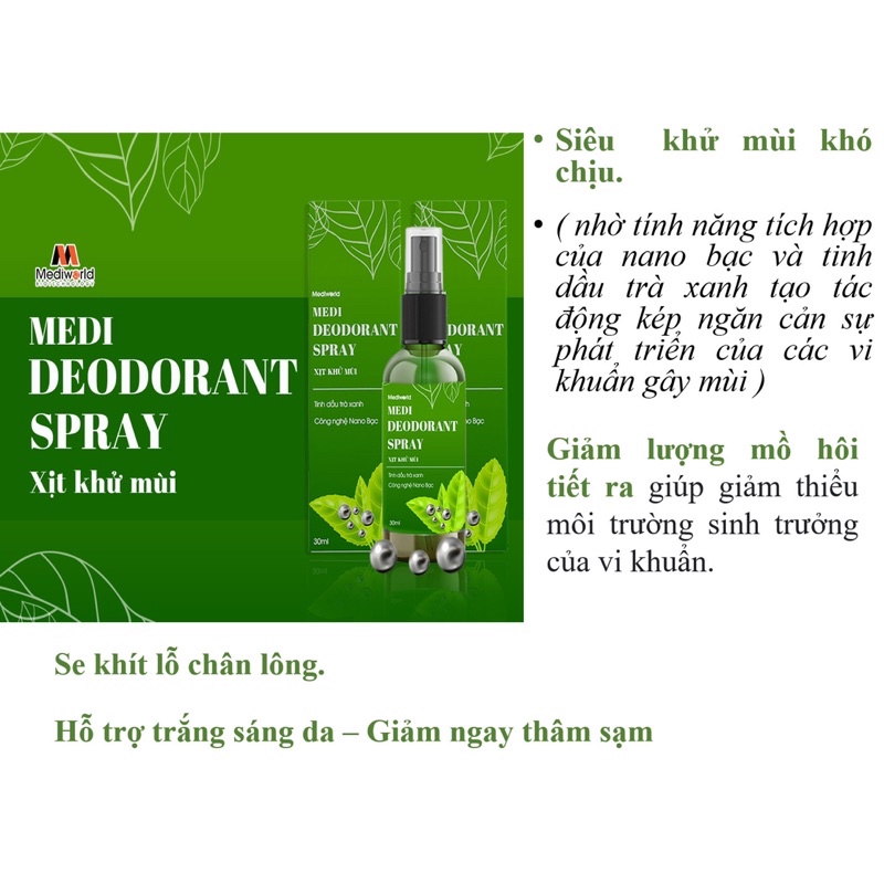 Medi Deodorant Spray – Xịt khử mùi với thành phần từ Nano bạc và tinh chất thiên nhiên