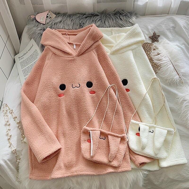 Áo lông thỏ hoodie kèm túi