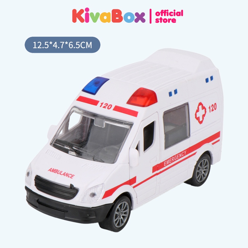 Xe ô tô đồ chơi, mô hình ô tô cảnh sát, cứu thương, KivaBox, nhựa ABS siêu bền, cửa đóng mở