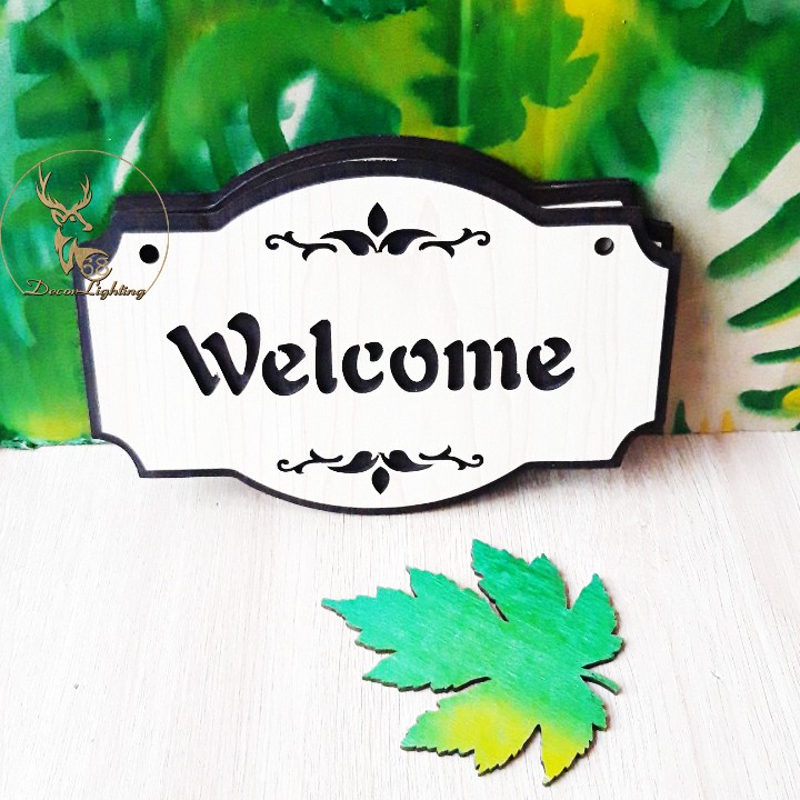 Bảng gỗ treo cửa trang trí chữ Welcome đón khách nhiều kiểu chữ lựa chọn-GoldenDeer