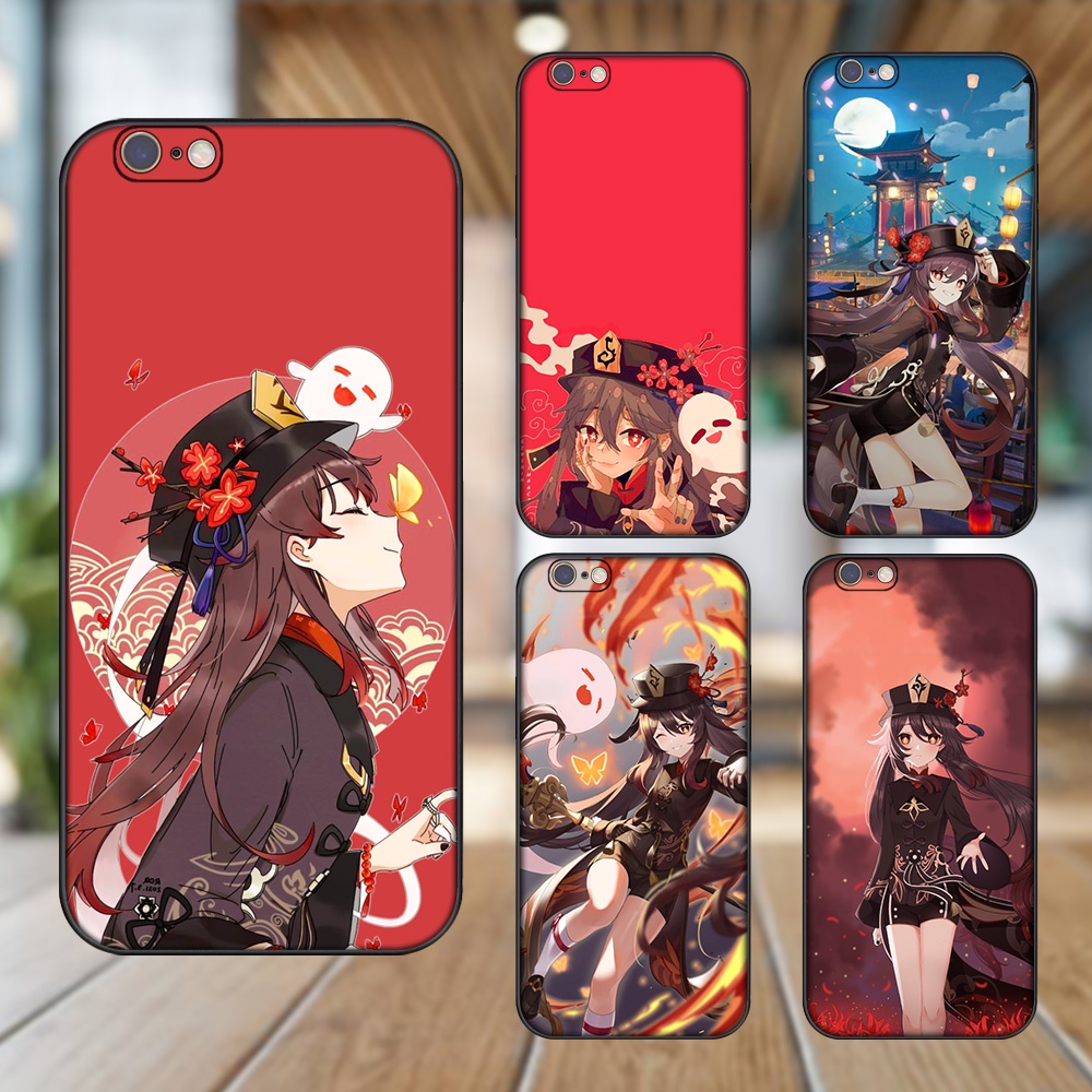 Ốp lưng iPhone 6, 6s dẻo đen cạnh vuông in hình Hutao Genshin Impact