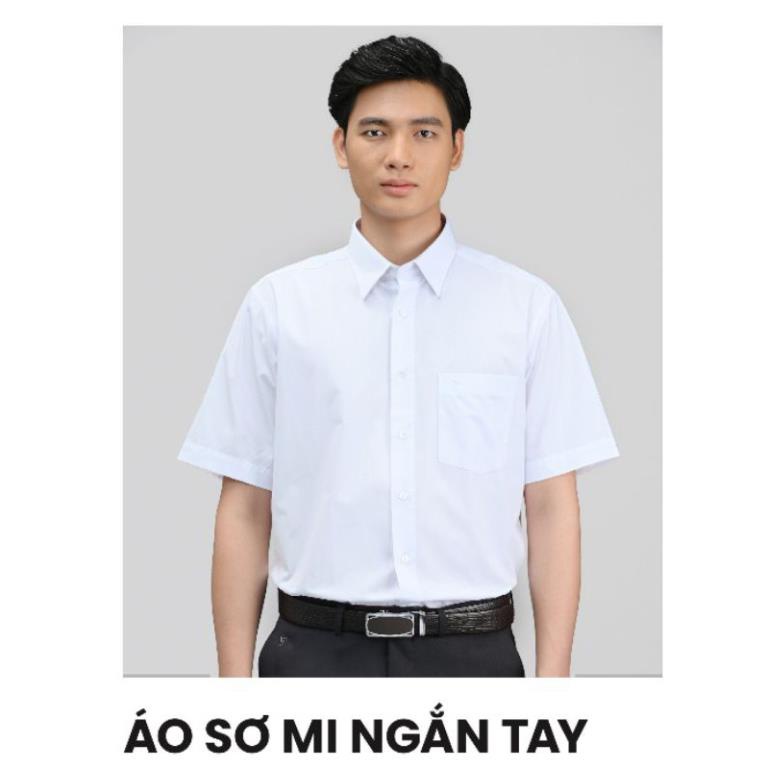 Aó sơ mi nam công sở Việt Tiến màu trắng ngắn tay vải kate chính hãng , cao cấp - form suông REGULAR - tà bầu -)(*