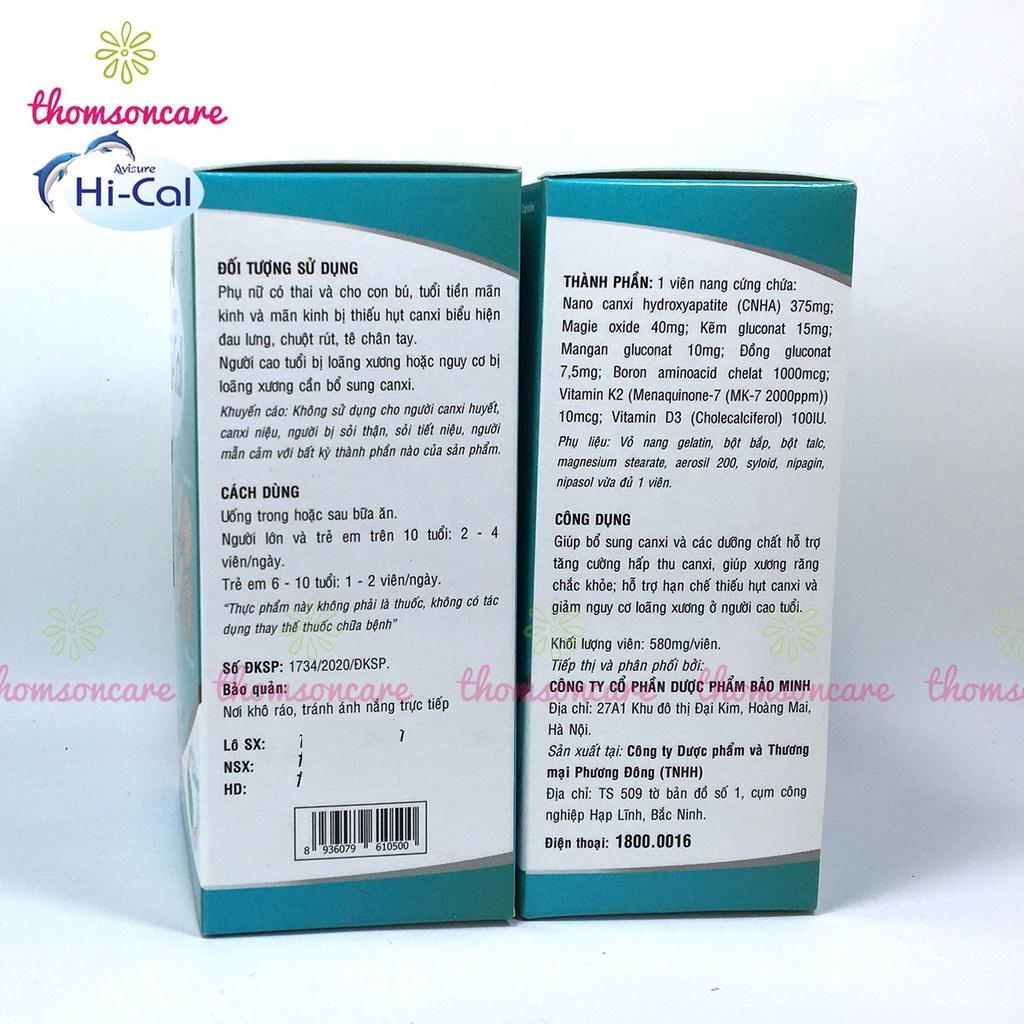 Bổ sung Canxi Nano dạng hữu cơ cho bà bầu và cho con bú, giảm tê tay chân - Avisure Hical Hộp 60 viên