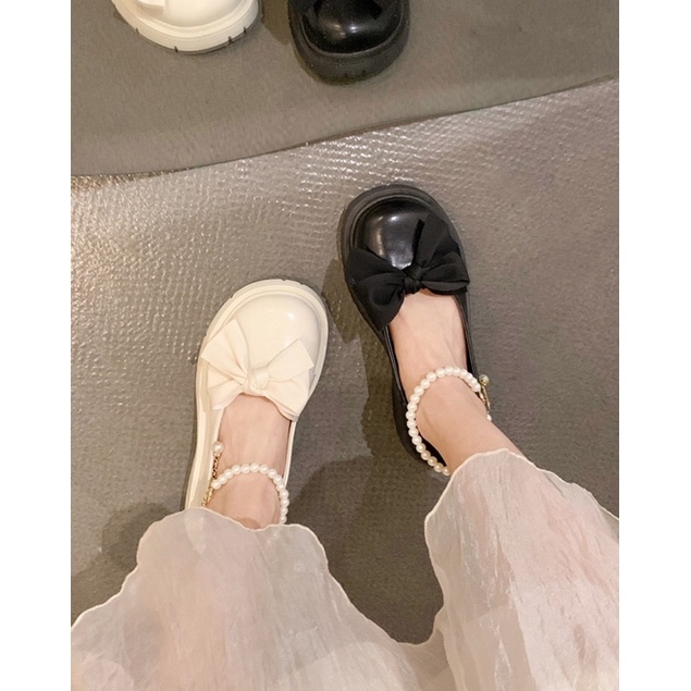 Giày Lolita Nữ Quai Ngọc Mũi Nơ, giày búp bê nữ phong cách hàn quốc mac HV68