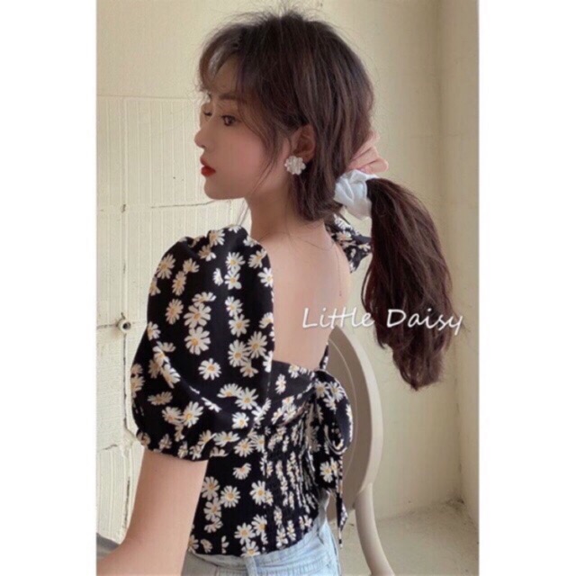Áo kiểu hoa cúc có nhún lưng kèm nơ cột