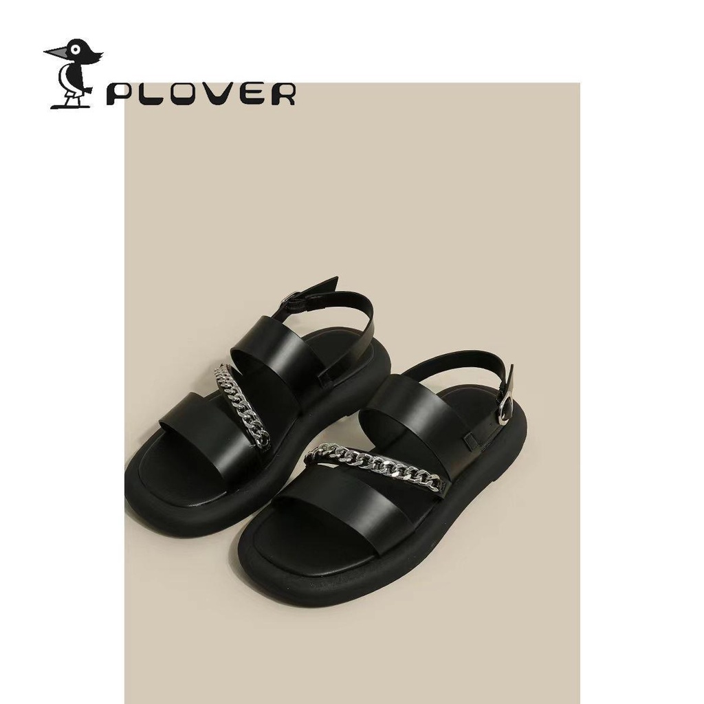 Giày sandal nữ đế thấp quai màu đen phong cách Roman thời trang mùa hè