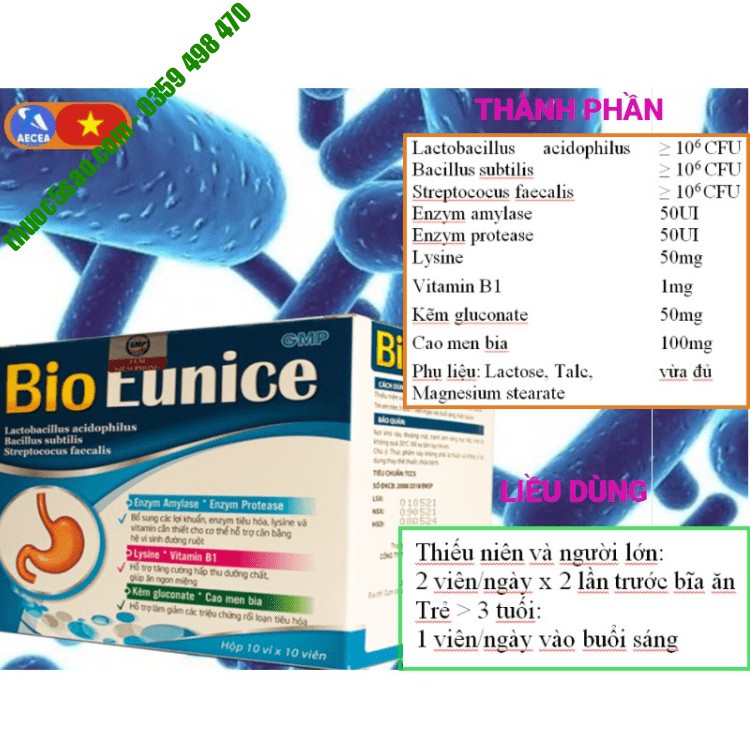 Men Bio Eunice Hỗ trợ cân bằng hệ tiêu hóa - Hộp 100 viên