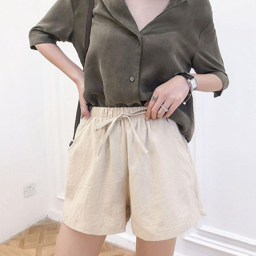Quần Short Vải Lanh Cotton Màu Sắc Đơn Giản Cho Nữ
