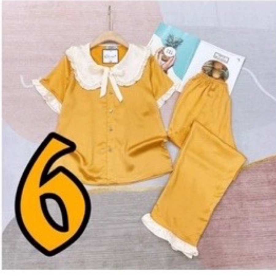 Đồ Bộ, Đồ Ngủ Pijama Nữ phối bèo Tiểu Thư cổ sen Quần Dài, Áo Cộc vải kate