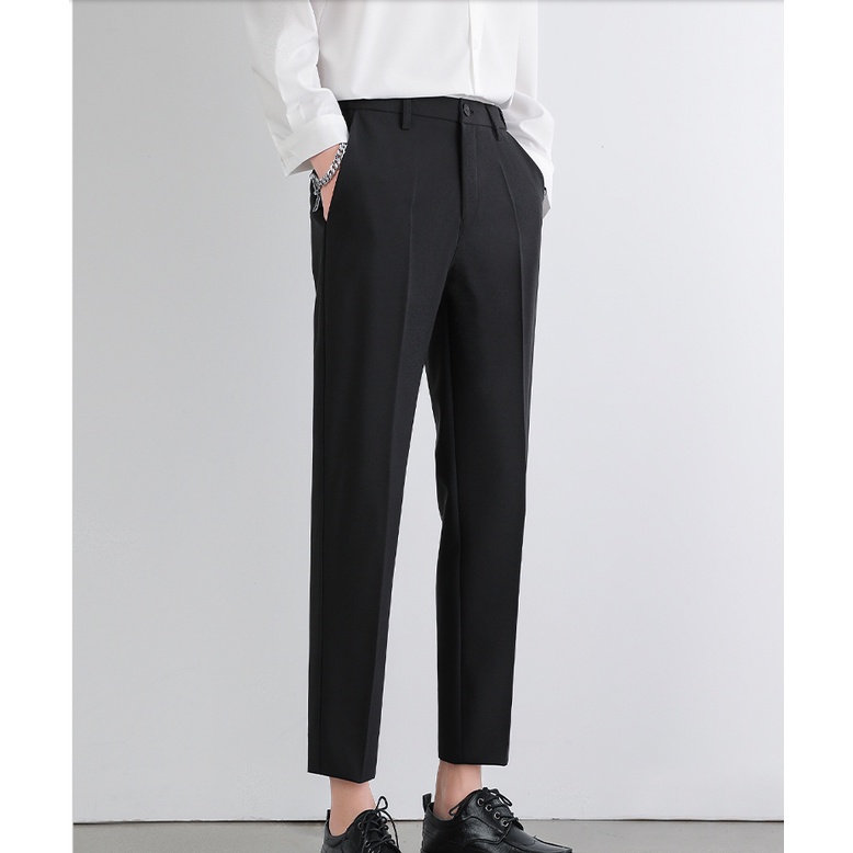 Quần Âu Nam Hàn Quốc Dáng Baggy Suông Đen Cá Tính Dáng Ôm Chuẩn Vải Co Giãn Không Nhăn Cao Cấ