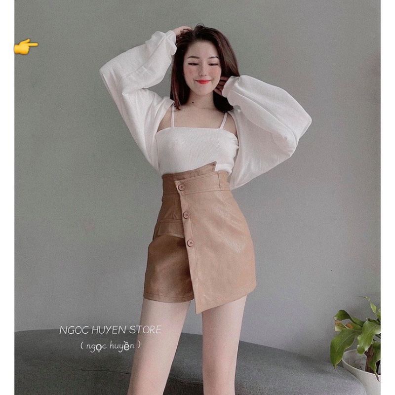 Quần Da rút dây 2 bên lưng cao siêu hot, có dây kéo chất liệu da bóng mềm mịn