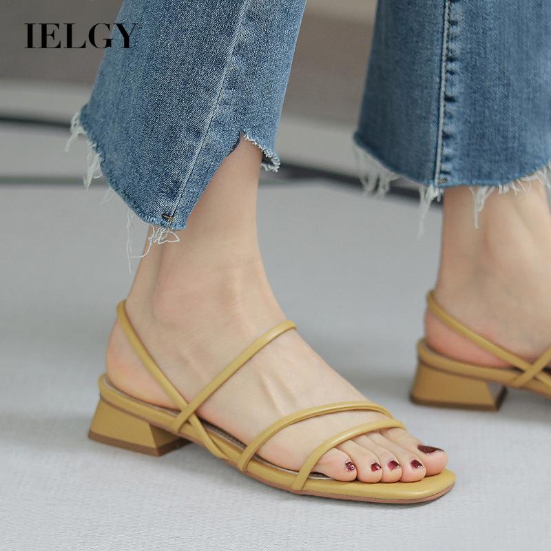 IELGY Giày xăng đan gót trụ to bản đơn giản dành cho nữ