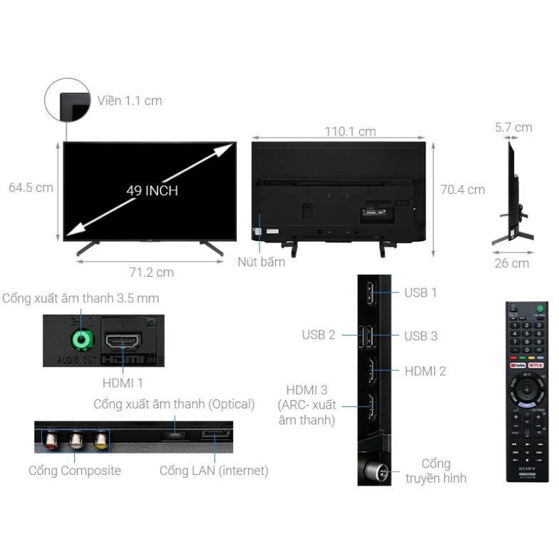 Tivi Sony 49 inch 4K Smart 4K KD-49X7000G (Miễn phí vận chuyển nội thành Hà Nội)