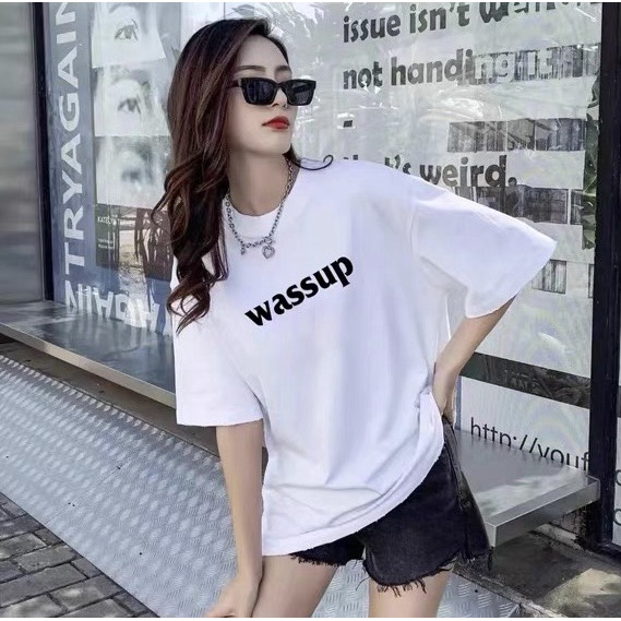 Áo thun nam nữ unisex-Áo phông WASSUP phom rộng tay lỡ dành cho nam nữ