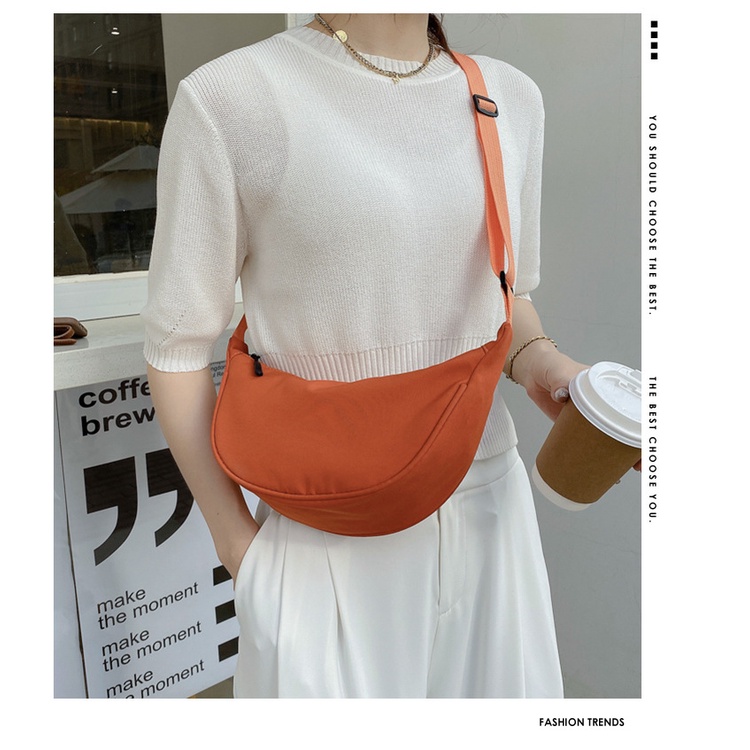 Túi Xách Đeo Vai Bằng Vải Nylon Màu Trơn Đơn Giản Thời Trang Dành Cho Nữ