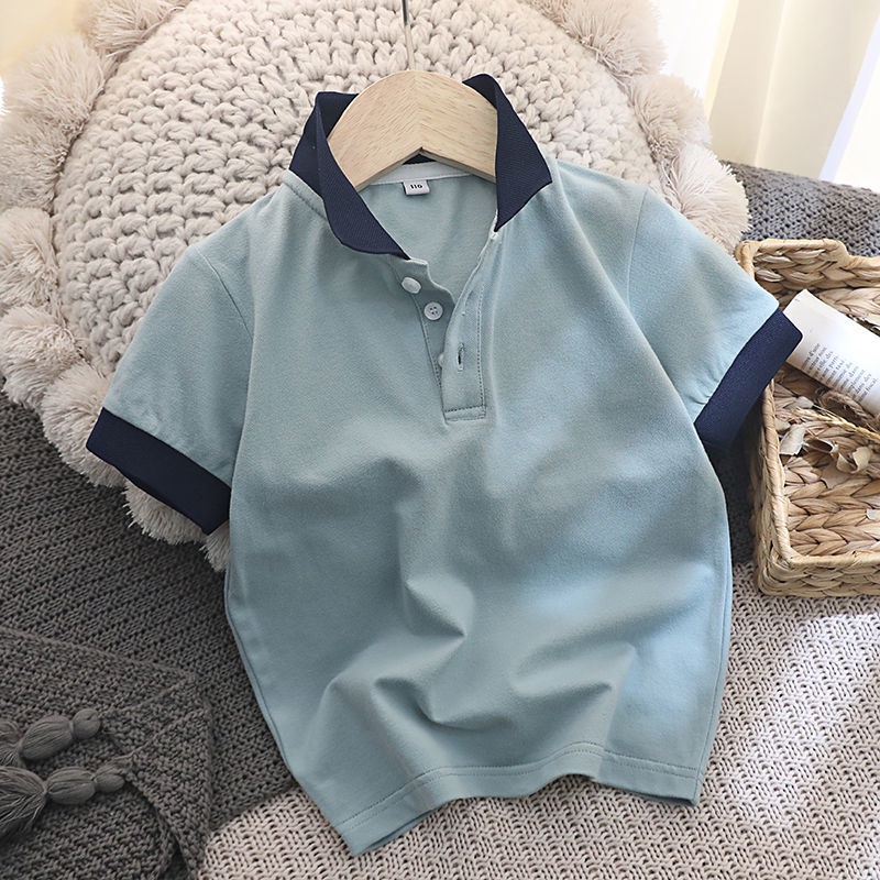 Áo polo Tay Ngắn Vải Cotton Phối Lưới Thời Trang Mùa Hè Cho Bé Trai