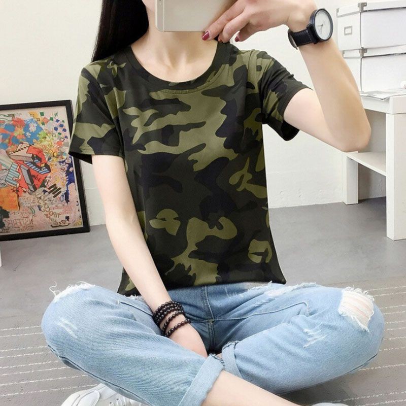 Áo thun tay ngắn hoạ tiết lính cho phái nữ