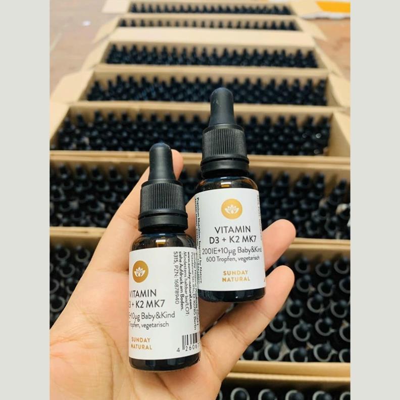 Vitamin D3 K2 MK7 Sunday Natural của Đức (20ml) tăng hấp thụ canxi vào xương, răng cho trẻ từ sơ sinh [Date 7/2023]