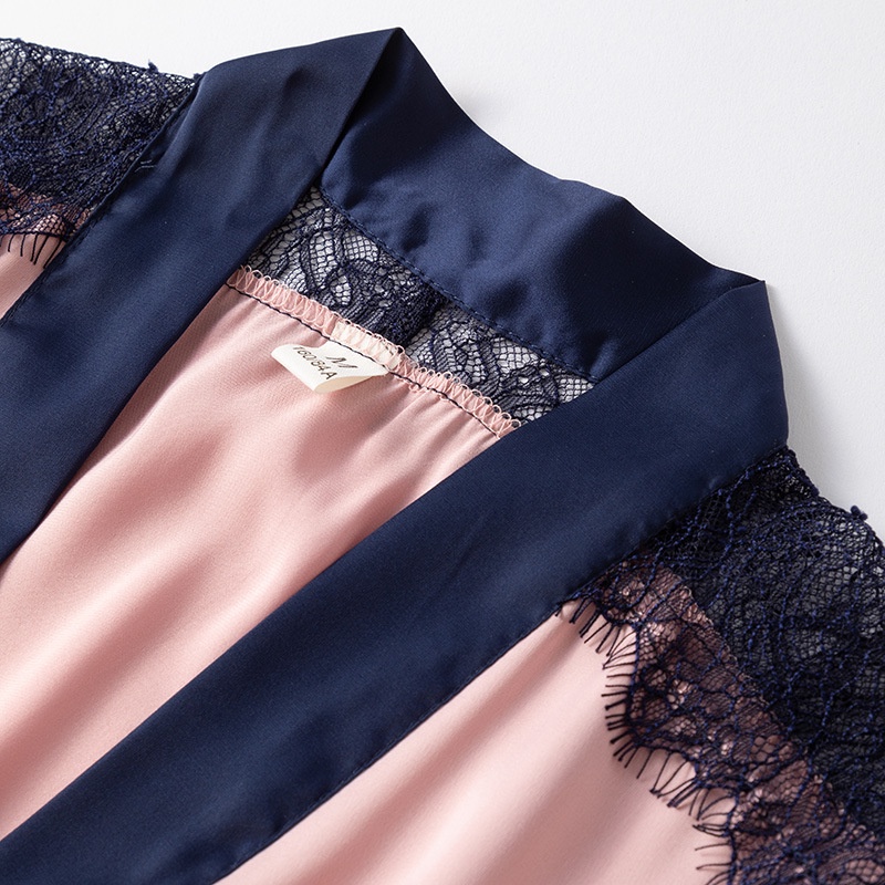 Bộ Đồ Ngủ 3 Món Bằng Lụa Mát Tay Dài Phối Ren Thời Trang Mùa Hè Xinh Xắn Cho Nữ