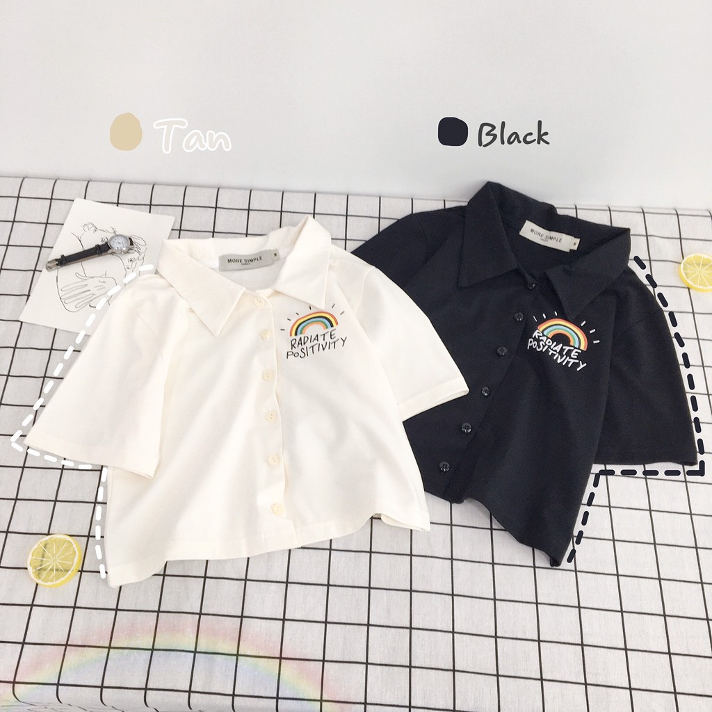 [Mã SKAMA06 giảm 8% tối đa 50K đơn 250K] Áo Croptop Nữ Tay Ngắn RAINBOW Phối Nút Ulzzang (Ảnh Thật)