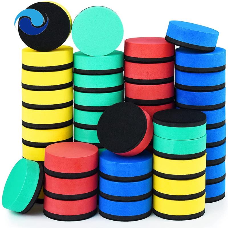 48 Pack Magnetic Whiteboard Dry Eraser Chalkboard Cleaner Round Shape Board Wiper for Classroom Home Office, 4 Colors