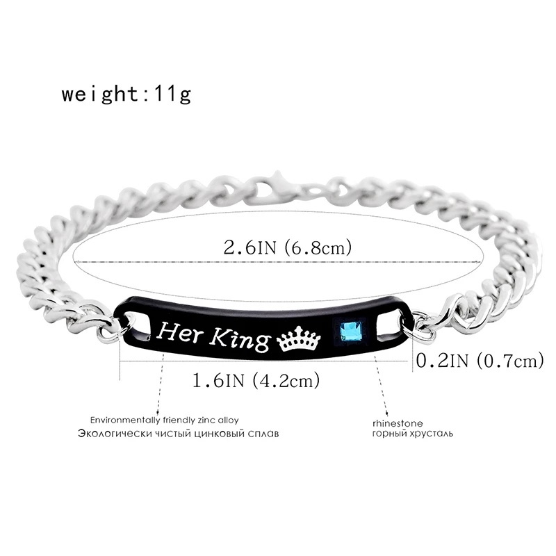 1 vòng tay thép không gỉ hình vương miện đính pha lê cho cặp đôi
