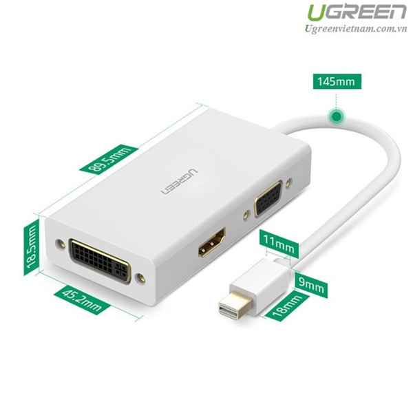 Cáp chuyển đổi 3 trong 1 Mini displayport sang HDMI/VGA/DVI-D (24+1) hỗ trợ 4k*2k UGREEN MD112 20417 - Hàng chính hãng