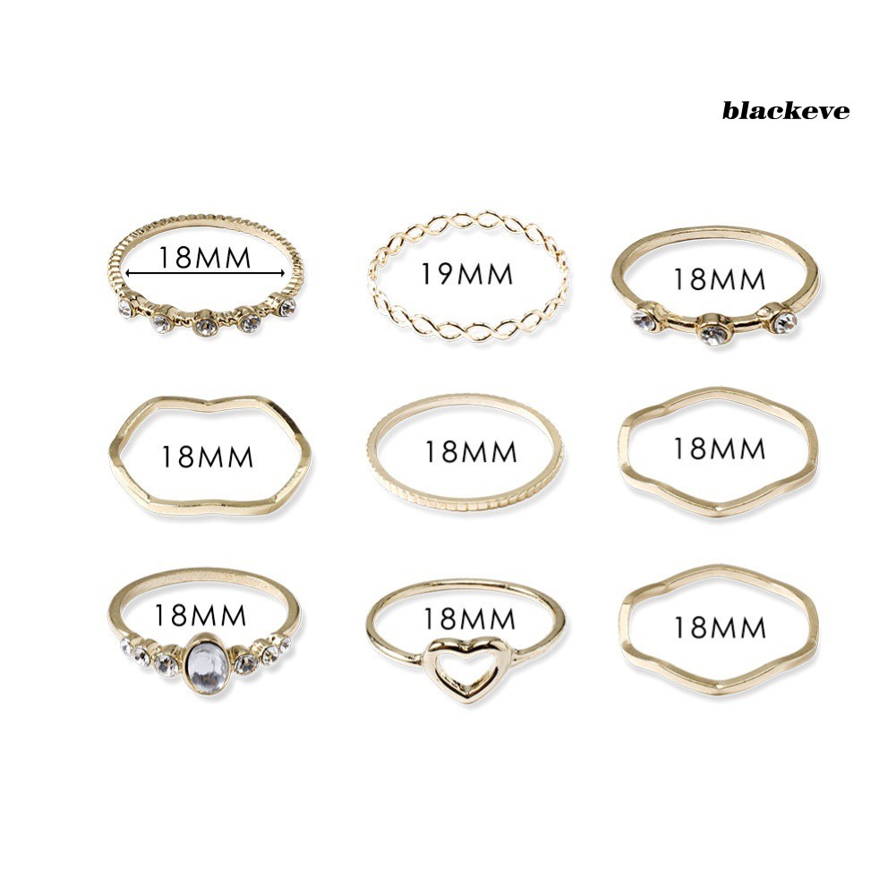Set 9 Nhẫn Đeo Tay Kim Loại Đính Đá Thời Trang Cho Nữ