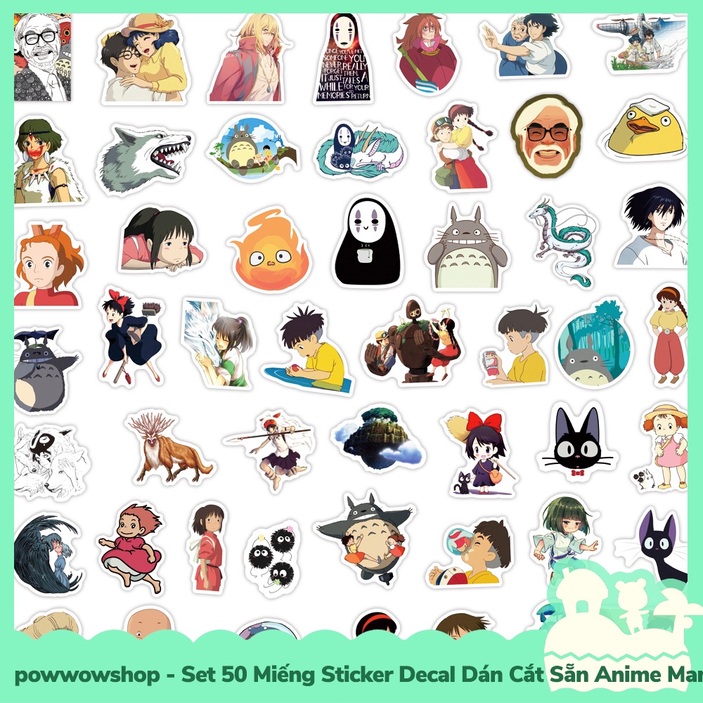 [Sẵn VN - Hỏa Tốc] Set 50 Miếng Sticker Decal Cắt Sẵn DIY Dán Trang Trí Vật Dụng Mẫu Totoro Spirited Away Anime Manga Gh