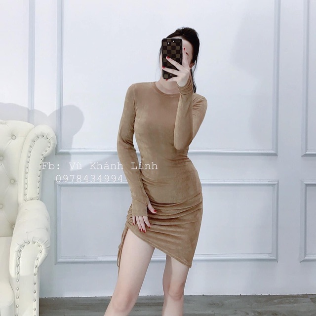 Váy Body Tay Dài Xỏ Ngón Rút Dây Eo - DZ07