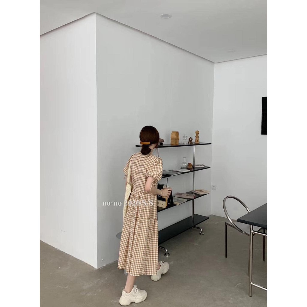 Bomi Dress - Đầm babydoll caro nút