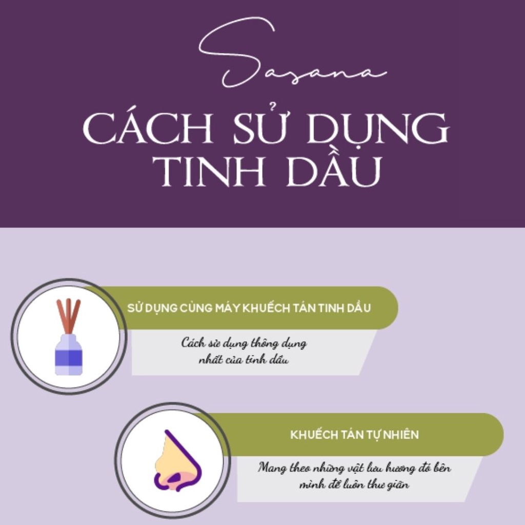 Tinh dầu thiên nhiên Sasana, tinh dầu nước hoa thơm phòng cao cấp, hương thơm thư giãn, khử mùi, giảm stress, ngủ ngon