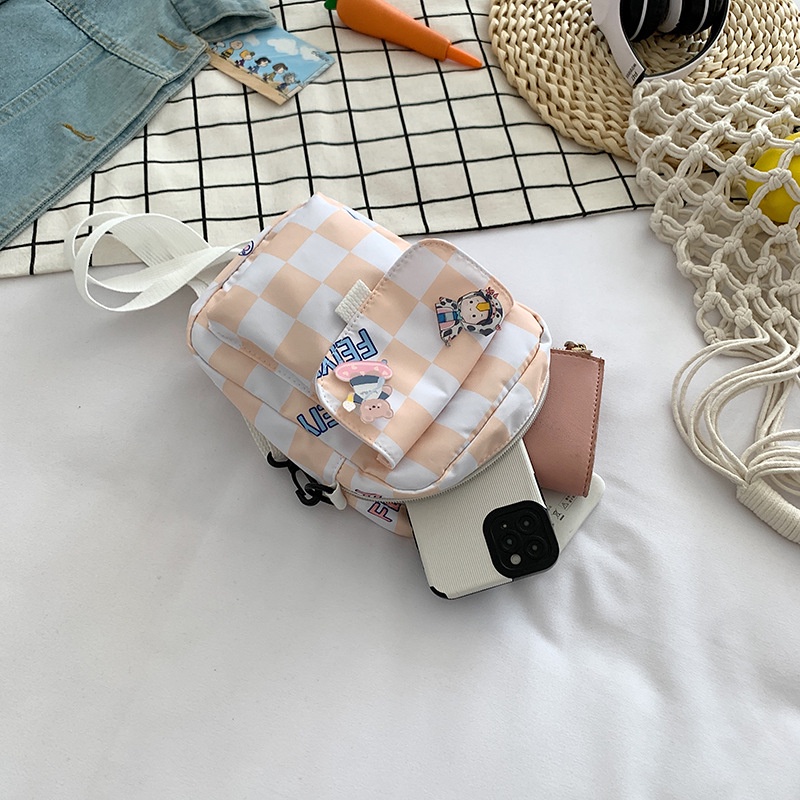 Túi Đeo Chéo Đựng Điện Thoại Sức Chứa Lớn Họa Tiết Sọc Caro Thiết Kế Mới Thời Trang