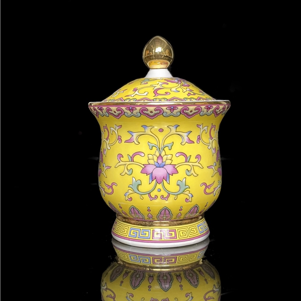 Bộ Thờ Cúng Lư , Bình , Dĩa , Án Bi Hoạ Tiết  Mới Trắng , Vàng Bằng Sứ Cao Cấp - Phật Giáo Tuệ Quang