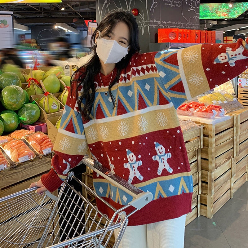 Áo sweater mềm mại phong cách retro thời trang thu đông cho nữ