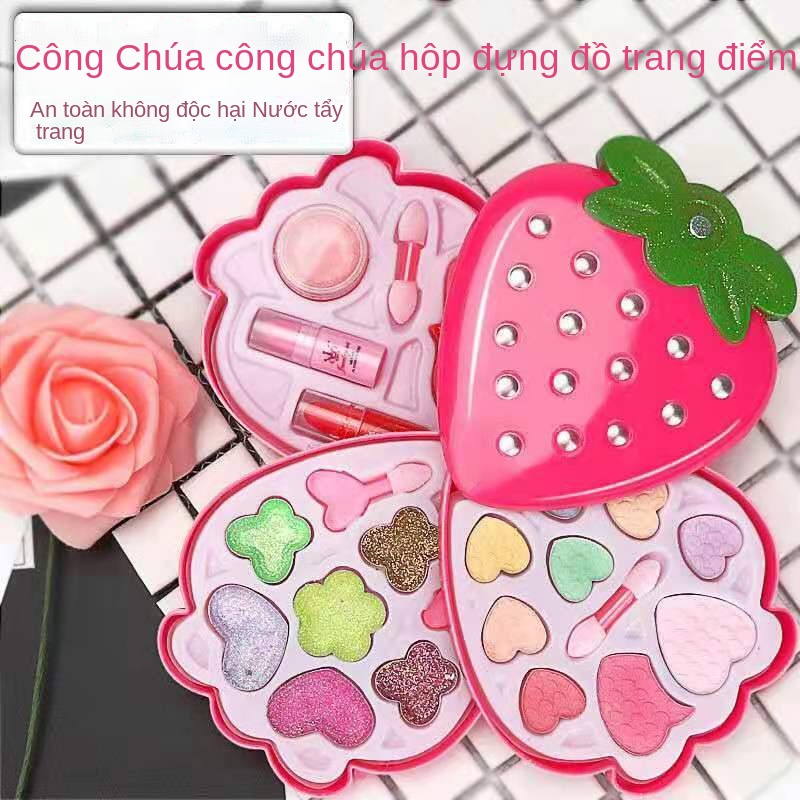 ◑▨Bộ mỹ phẩm có thể giặt được cho trẻ em chơi nhà đồ chơi công chúa hộp trang điểm an toàn không độc hại món quà sinh nh