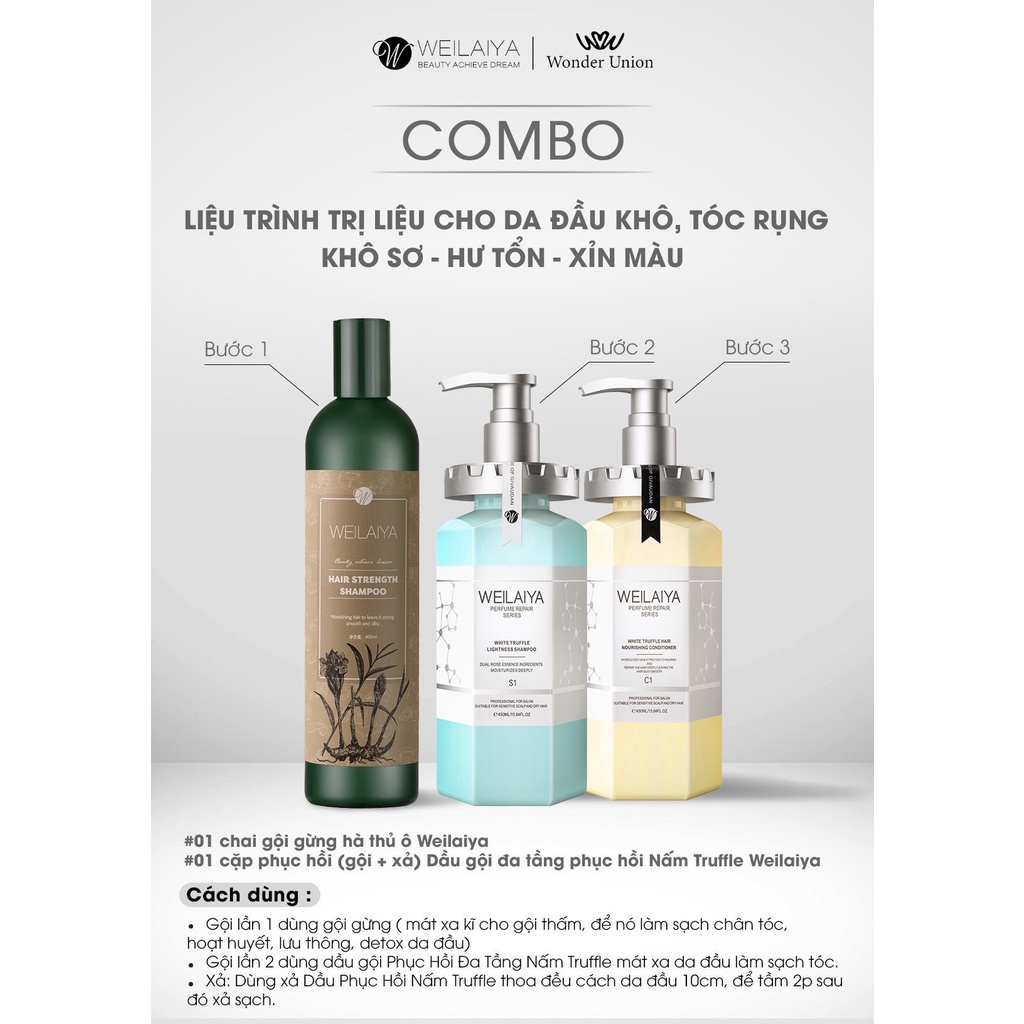 Combo dầu gội Weilaiya phục hồi đa tầng nấm truffle và dầu gội gừng weilaiya hợp da đầu dầu khô gàu phục hồi tóc hư tổn