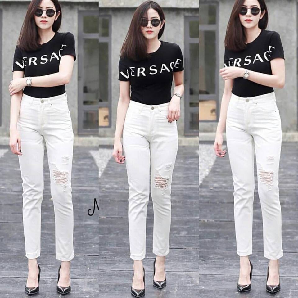 Quần jeans nữ Thái Lan_N1139#_Quần jeans nữ ống đứng kiểu rách