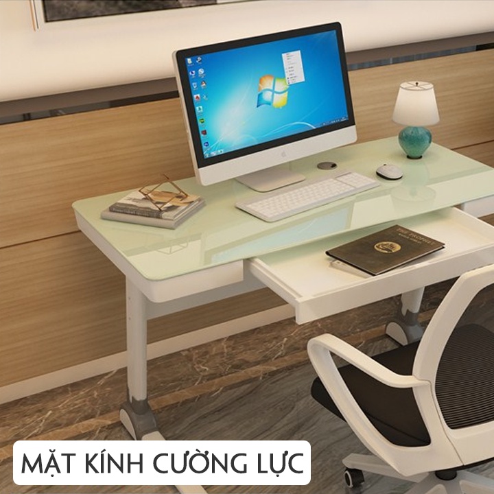 Bàn Làm Việc Mặt Kính Cao Cấp,Bàn Làm Việc Văn Phòng Thông Minh Có Hộp Chứa Đồ