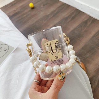 túi hộp tròn mini phối ngọc trai, đeo chéo