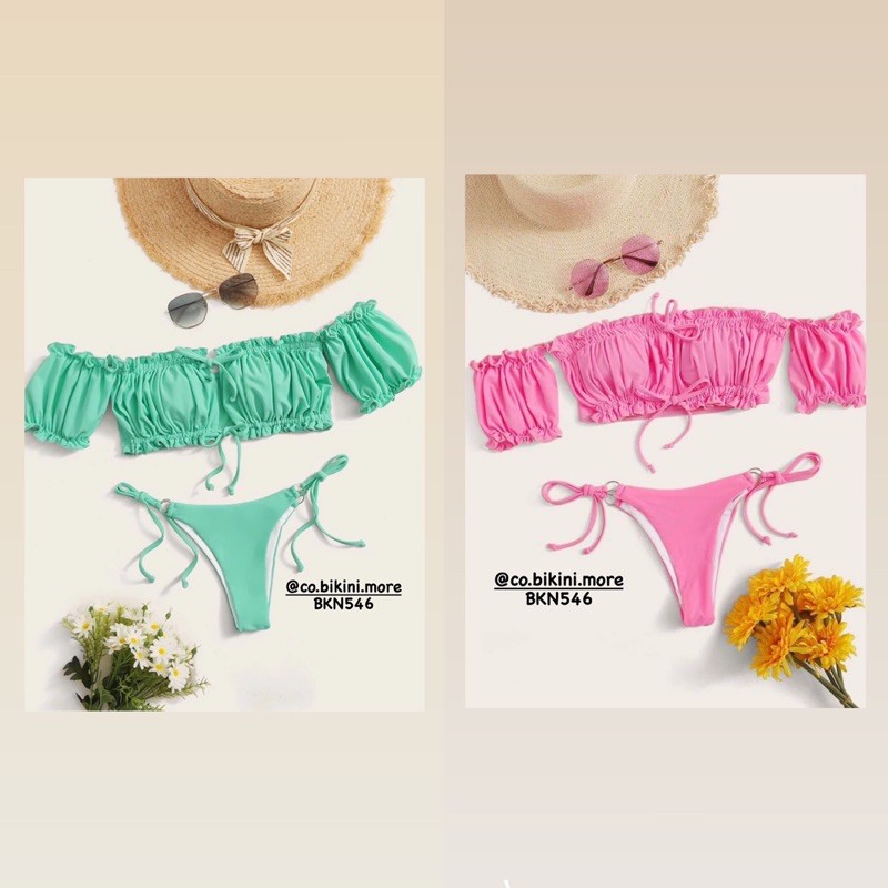 [BKN546] &lt;ÂU&gt; SET BIKINI TRỄ VAI HỒNG BABY/XANH MINT