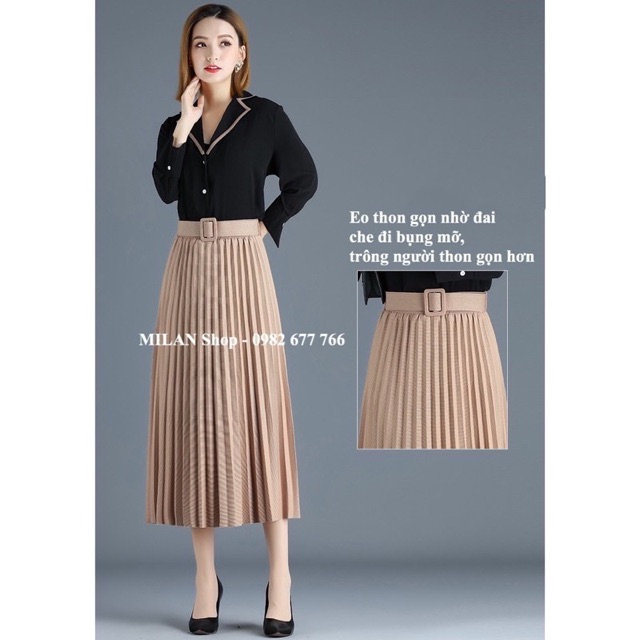 Chân váy xếp ly kèm đai chất mới nhiều màu. | BigBuy360 - bigbuy360.vn