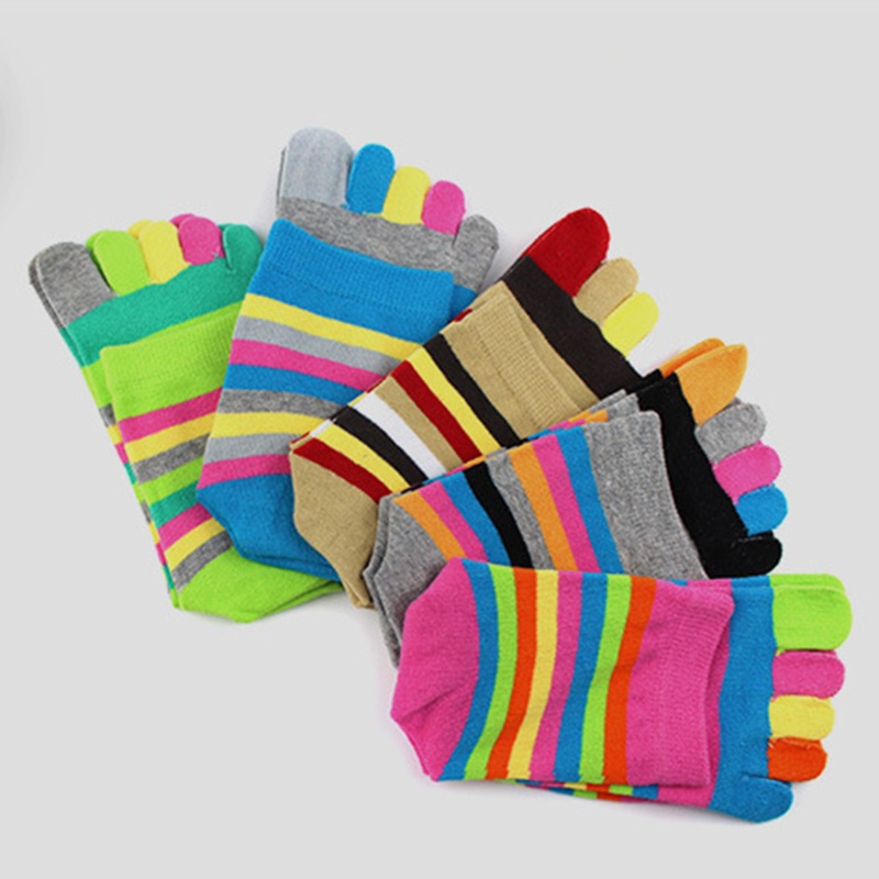 XIXI Set 6 Đôi Vớ Cotton Xỏ Ngón Họa Tiết Sọc Cầu Vồng Thoáng Khí Dành Cho Nữ