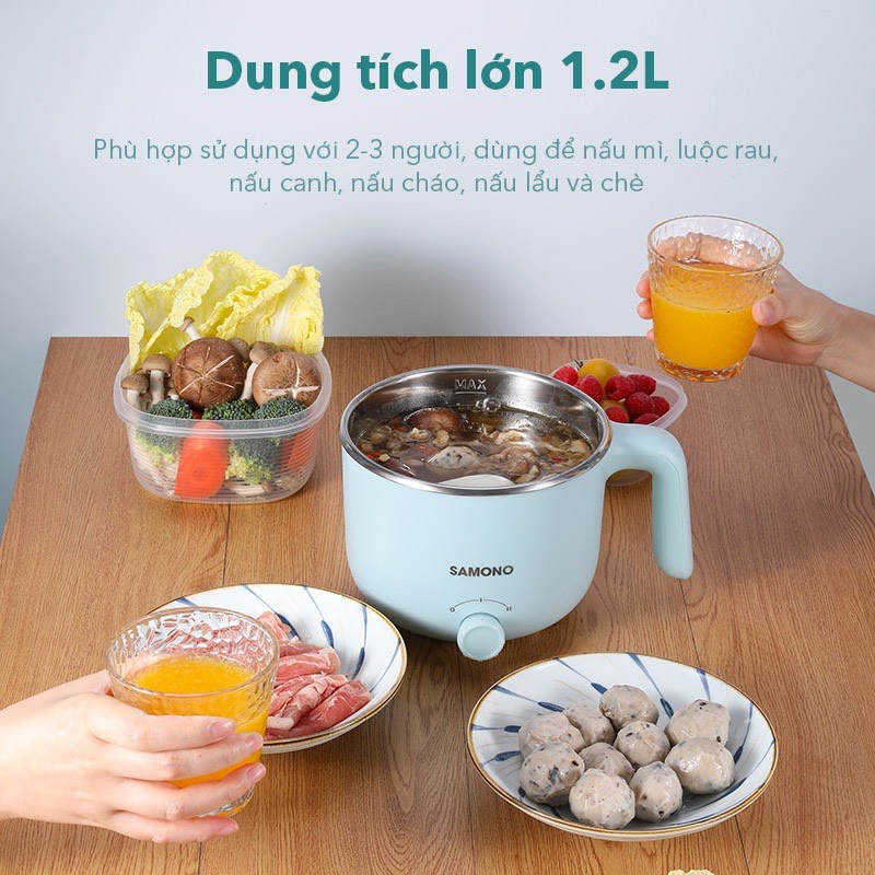 Nồi điện đa năng SAMONO SW - DG01 dung tích 1.2L có xửng hấp nấu lẩu hấp rau nấu chè tùy thích - Bảo hành 12 tháng