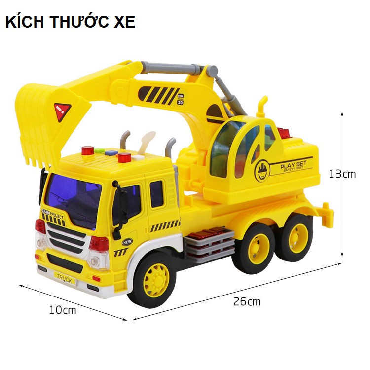 Xe cẩu xúc đồ chơi trẻ em tỉ lệ 1:16 có âm thanh và đèn xe chạy đẩy trớn