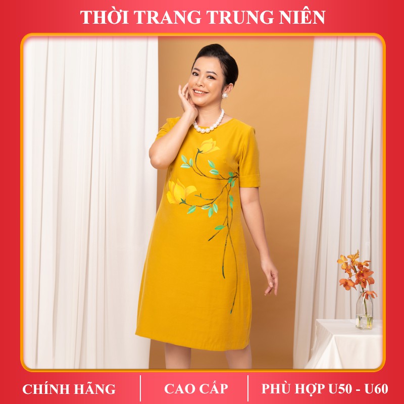 Đầm suông trung niên iDiva D12-90 chất liệu lụa voan cao cấp, bigsize phù hợp u50 dự tiệc & dạo phố
