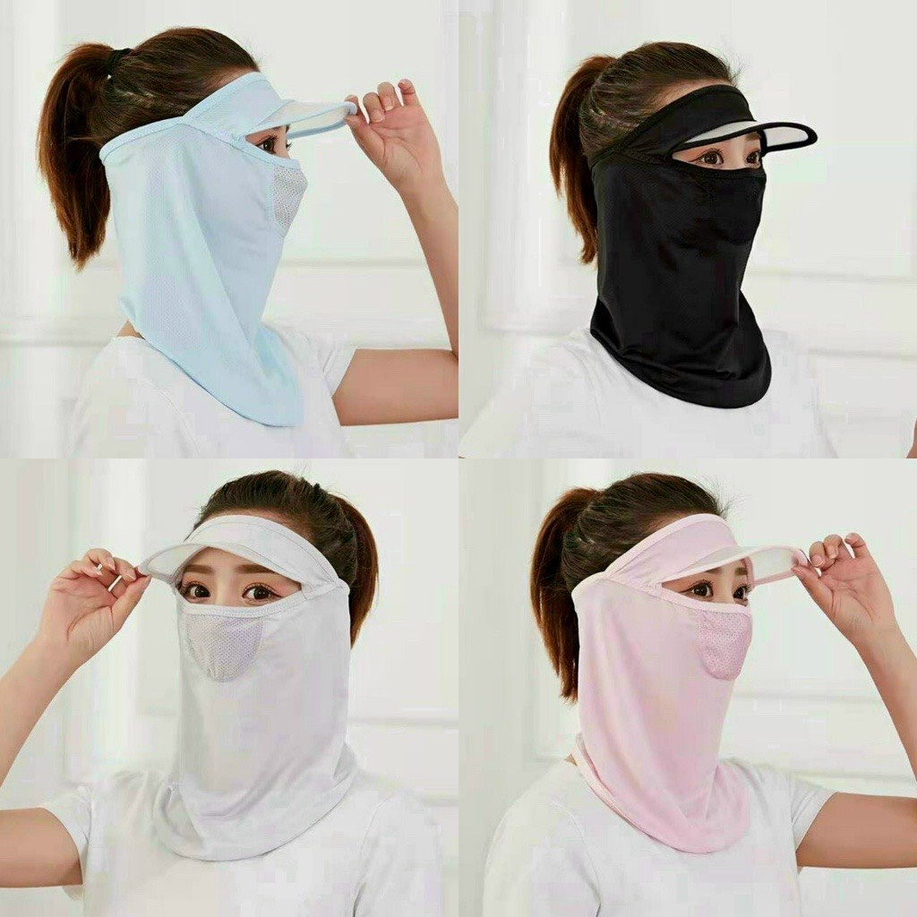 Khẩu Trang NINJA có vành nón Che Kín Mặt, Mũ Ninja Nửa Đầu Cổ Vải Lụa Lạnh Thoáng Khí Chống Nắng Chống Bụi Bảo Vệ Mới