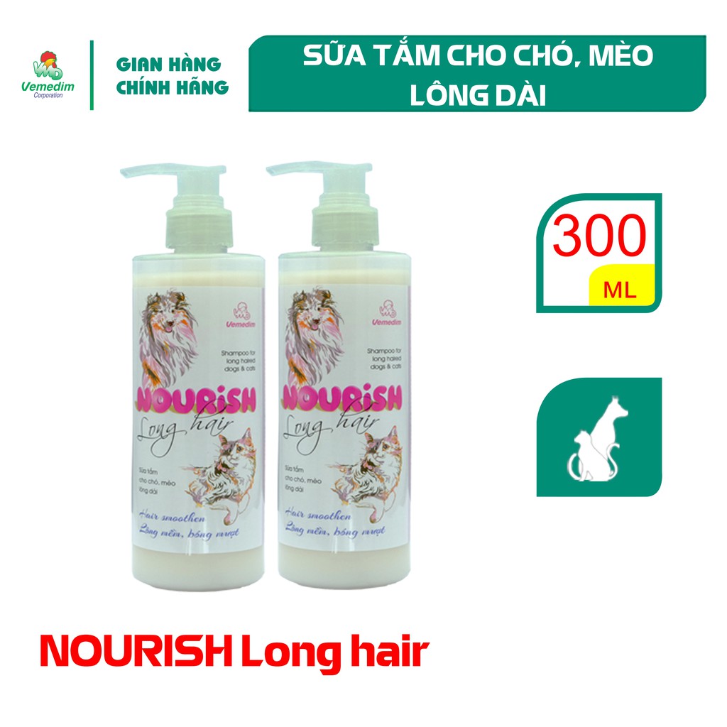 Vemedim Shampoo Nourish long hair sữa tắm cho chó, mèo lông dài, protein nuôi dưỡng bộ lông từ sâu bên trong, chai 300ml