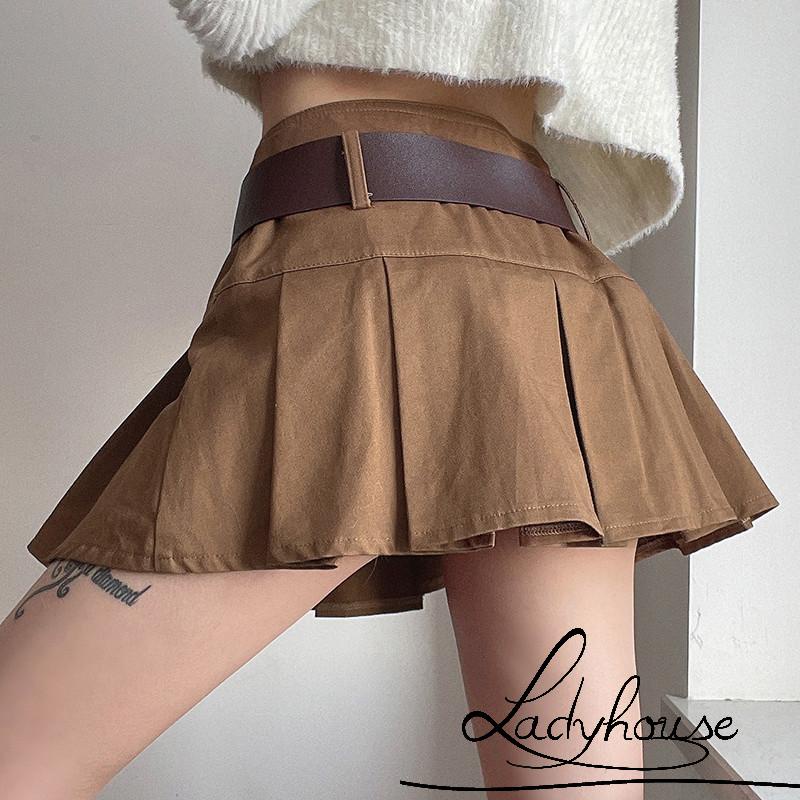 Chân Váy Chữ A Lưng Cao Xếp Ly Màu Trơn Thời Trang Mùa Hè Cho Nữ